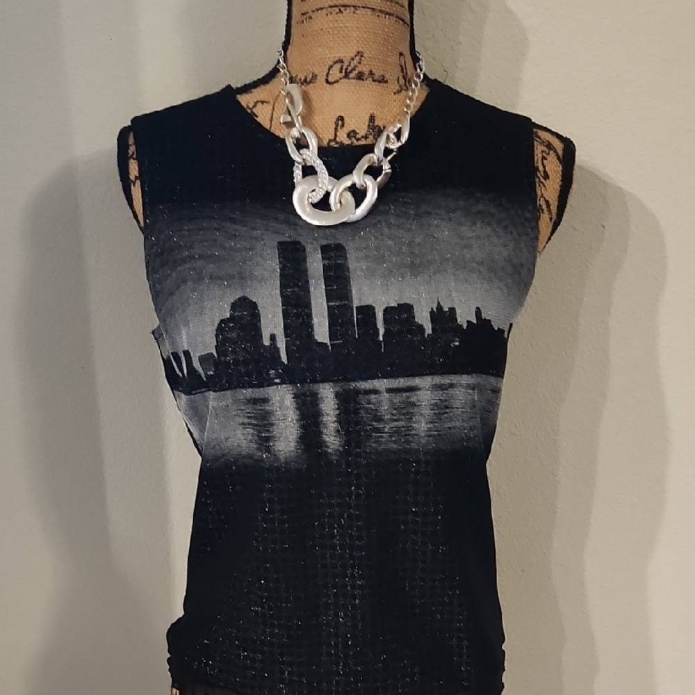 Elegant Black Cityscape Tank Top